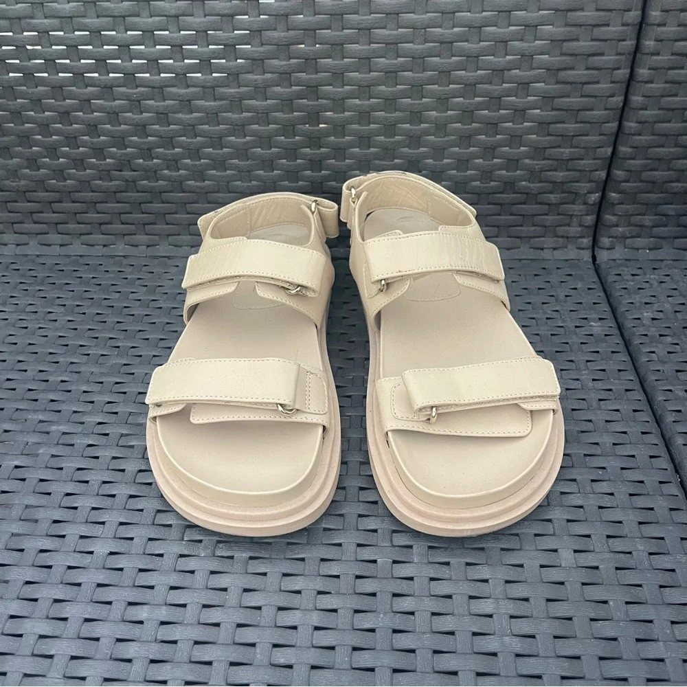 Zara Leather Platform Chunky Dad Sandals - Cream/Beige - Size 38 - Picture 3 of 10